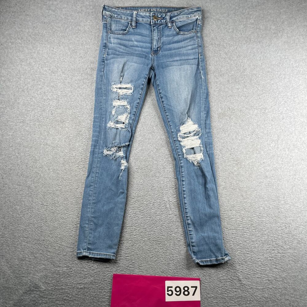 American Eagle Jeggings Jeans Next Level Stretch Thrasted Distressed Size 10 US